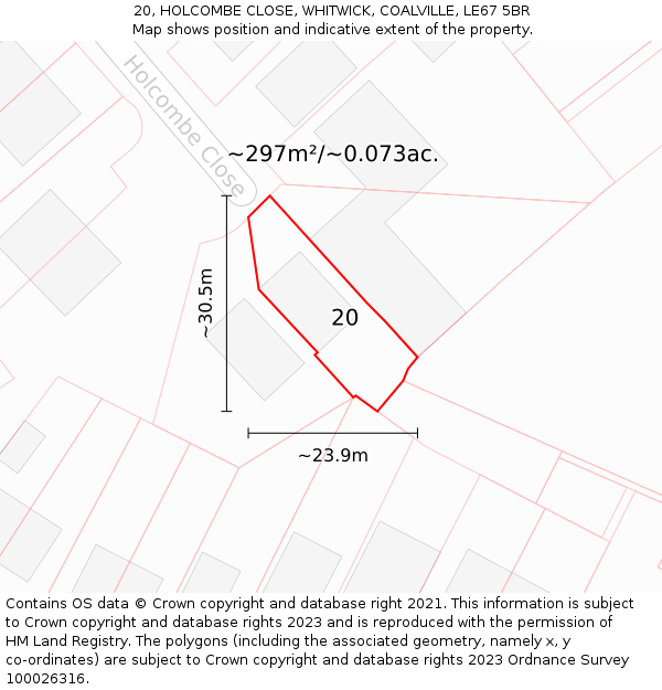 20, HOLCOMBE CLOSE, WHITWICK, COALVILLE, LE67 5BR: Plot and title map