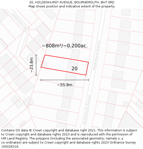 20, HOLDENHURST AVENUE, BOURNEMOUTH, BH7 6RD: Plot and title map