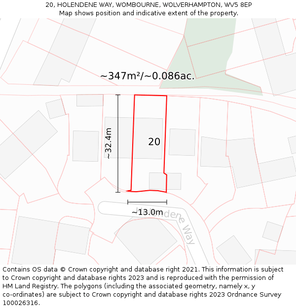 20, HOLENDENE WAY, WOMBOURNE, WOLVERHAMPTON, WV5 8EP: Plot and title map