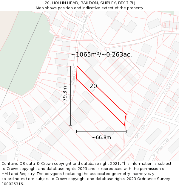 20, HOLLIN HEAD, BAILDON, SHIPLEY, BD17 7LJ: Plot and title map