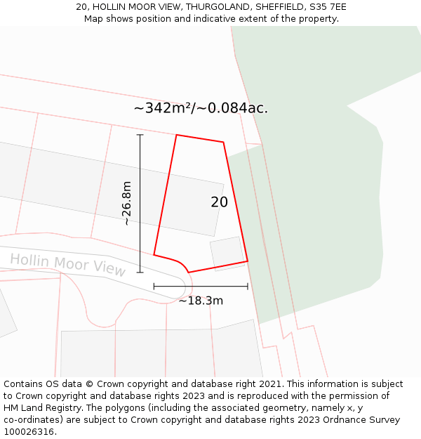 20, HOLLIN MOOR VIEW, THURGOLAND, SHEFFIELD, S35 7EE: Plot and title map