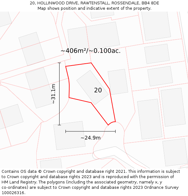 20, HOLLINWOOD DRIVE, RAWTENSTALL, ROSSENDALE, BB4 8DE: Plot and title map