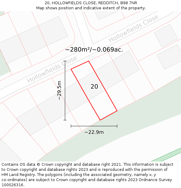 20, HOLLOWFIELDS CLOSE, REDDITCH, B98 7NR: Plot and title map