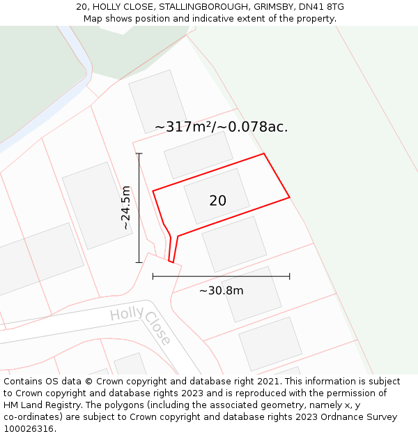 20, HOLLY CLOSE, STALLINGBOROUGH, GRIMSBY, DN41 8TG: Plot and title map