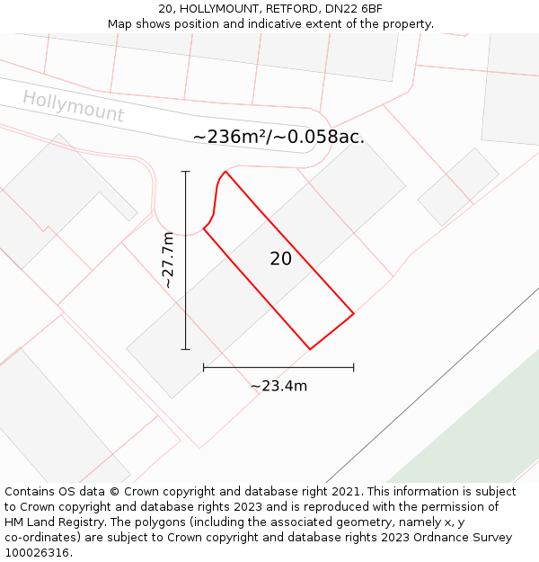 20, HOLLYMOUNT, RETFORD, DN22 6BF: Plot and title map