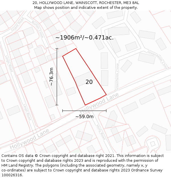 20, HOLLYWOOD LANE, WAINSCOTT, ROCHESTER, ME3 8AL: Plot and title map