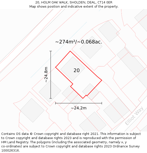 20, HOLM OAK WALK, SHOLDEN, DEAL, CT14 0ER: Plot and title map