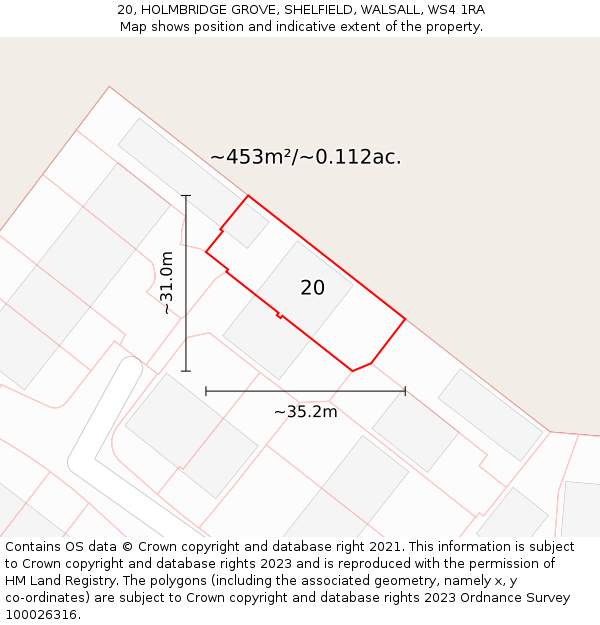 20, HOLMBRIDGE GROVE, SHELFIELD, WALSALL, WS4 1RA: Plot and title map