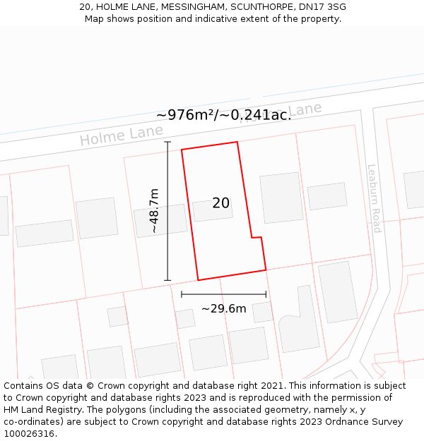 20, HOLME LANE, MESSINGHAM, SCUNTHORPE, DN17 3SG: Plot and title map