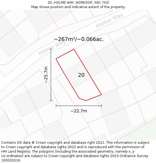 20, HOLME WAY, WORKSOP, S81 7NZ: Plot and title map