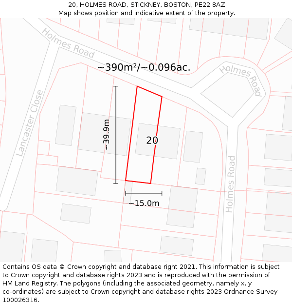 20, HOLMES ROAD, STICKNEY, BOSTON, PE22 8AZ: Plot and title map
