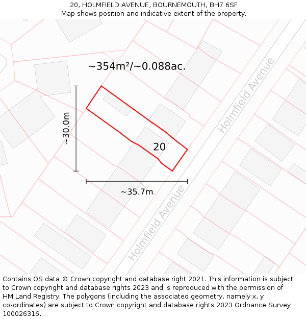20, HOLMFIELD AVENUE, BOURNEMOUTH, BH7 6SF: Plot and title map