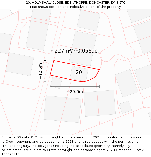 20, HOLMSHAW CLOSE, EDENTHORPE, DONCASTER, DN3 2TQ: Plot and title map