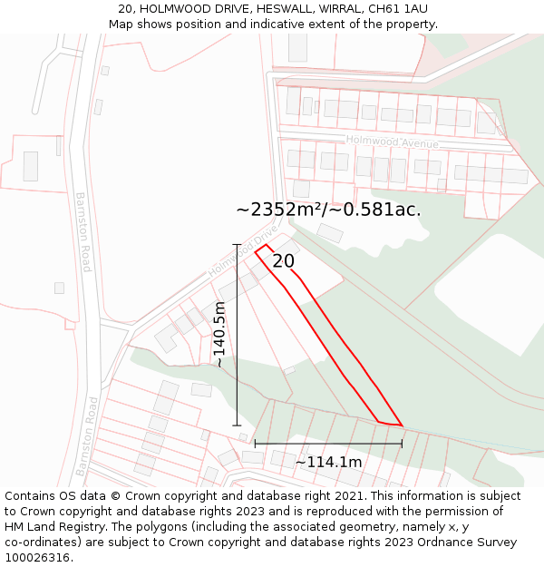 20, HOLMWOOD DRIVE, HESWALL, WIRRAL, CH61 1AU: Plot and title map