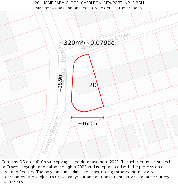 20, HOME FARM CLOSE, CAERLEON, NEWPORT, NP18 3SH: Plot and title map