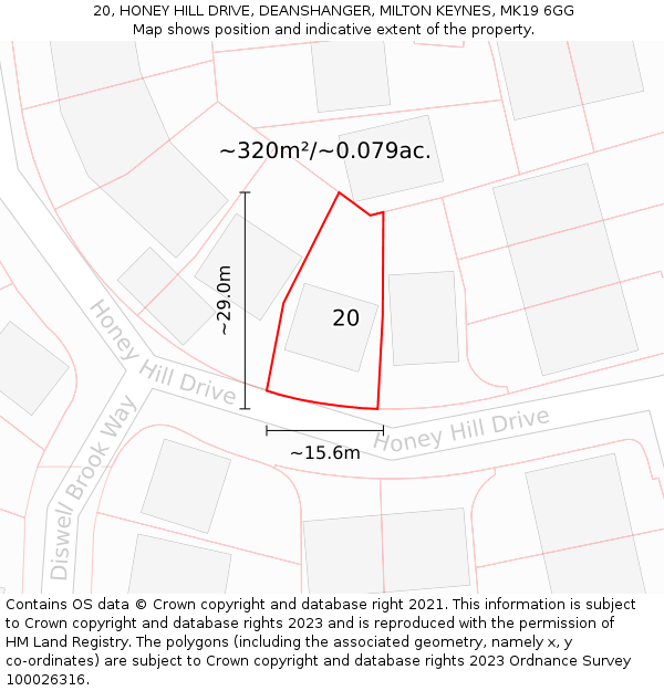 20, HONEY HILL DRIVE, DEANSHANGER, MILTON KEYNES, MK19 6GG: Plot and title map
