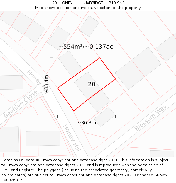 20, HONEY HILL, UXBRIDGE, UB10 9NP: Plot and title map