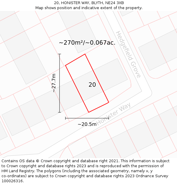 20, HONISTER WAY, BLYTH, NE24 3XB: Plot and title map