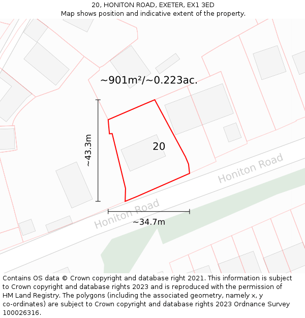 20, HONITON ROAD, EXETER, EX1 3ED: Plot and title map