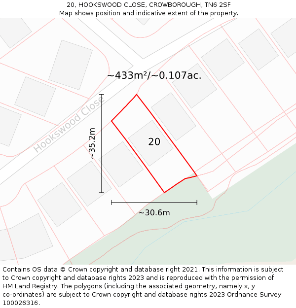 20, HOOKSWOOD CLOSE, CROWBOROUGH, TN6 2SF: Plot and title map