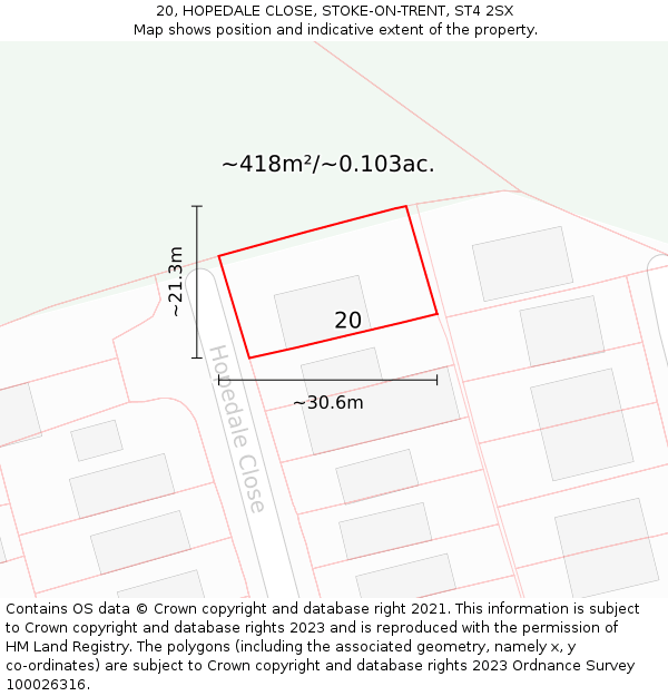 20, HOPEDALE CLOSE, STOKE-ON-TRENT, ST4 2SX: Plot and title map