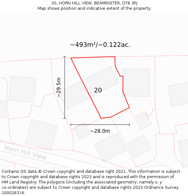 20, HORN HILL VIEW, BEAMINSTER, DT8 3PJ: Plot and title map
