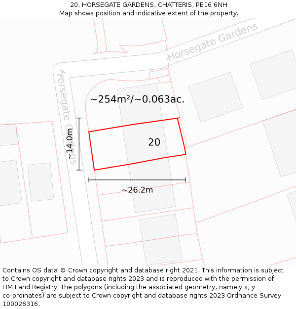 20, HORSEGATE GARDENS, CHATTERIS, PE16 6NH: Plot and title map