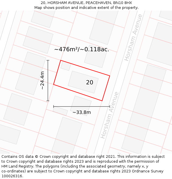 20, HORSHAM AVENUE, PEACEHAVEN, BN10 8HX: Plot and title map
