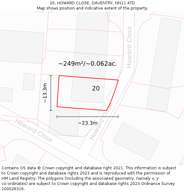 20, HOWARD CLOSE, DAVENTRY, NN11 4TD: Plot and title map