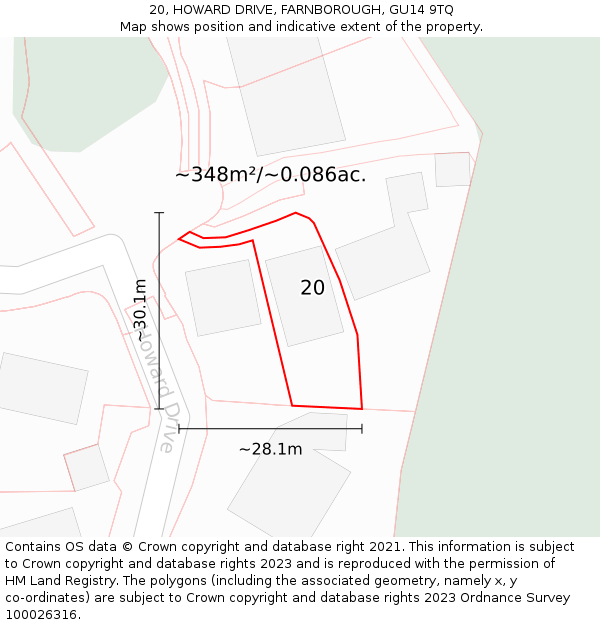 20, HOWARD DRIVE, FARNBOROUGH, GU14 9TQ: Plot and title map