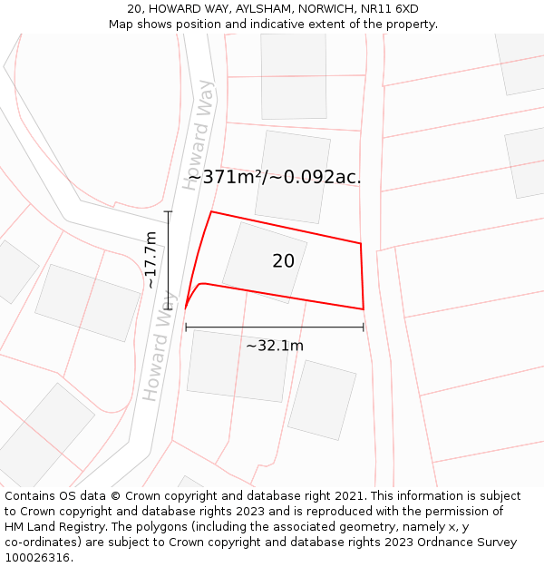 20, HOWARD WAY, AYLSHAM, NORWICH, NR11 6XD: Plot and title map