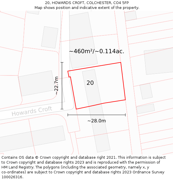 20, HOWARDS CROFT, COLCHESTER, CO4 5FP: Plot and title map
