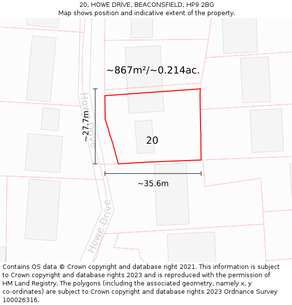 20, HOWE DRIVE, BEACONSFIELD, HP9 2BG: Plot and title map