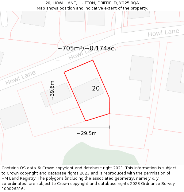 20, HOWL LANE, HUTTON, DRIFFIELD, YO25 9QA: Plot and title map