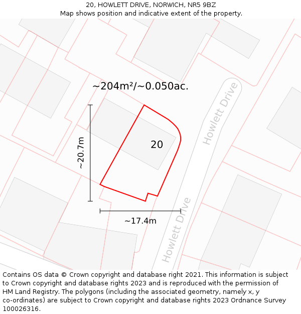 20, HOWLETT DRIVE, NORWICH, NR5 9BZ: Plot and title map