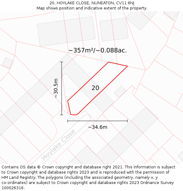 20, HOYLAKE CLOSE, NUNEATON, CV11 6NJ: Plot and title map