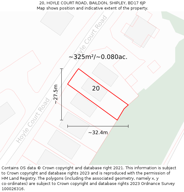 20, HOYLE COURT ROAD, BAILDON, SHIPLEY, BD17 6JP: Plot and title map