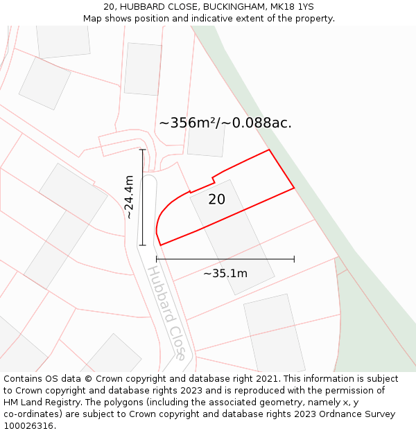 20, HUBBARD CLOSE, BUCKINGHAM, MK18 1YS: Plot and title map