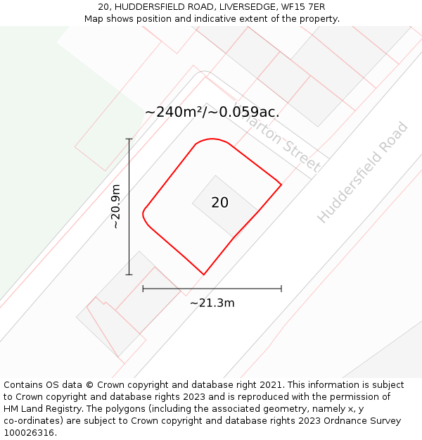 20, HUDDERSFIELD ROAD, LIVERSEDGE, WF15 7ER: Plot and title map