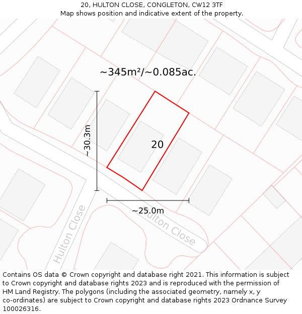 20, HULTON CLOSE, CONGLETON, CW12 3TF: Plot and title map
