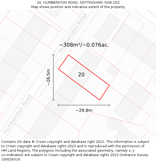 20, HUMBERSTON ROAD, NOTTINGHAM, NG8 2SZ: Plot and title map