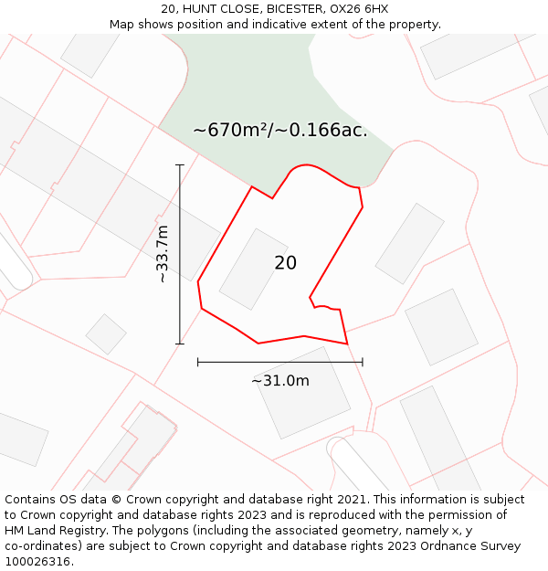 20, HUNT CLOSE, BICESTER, OX26 6HX: Plot and title map