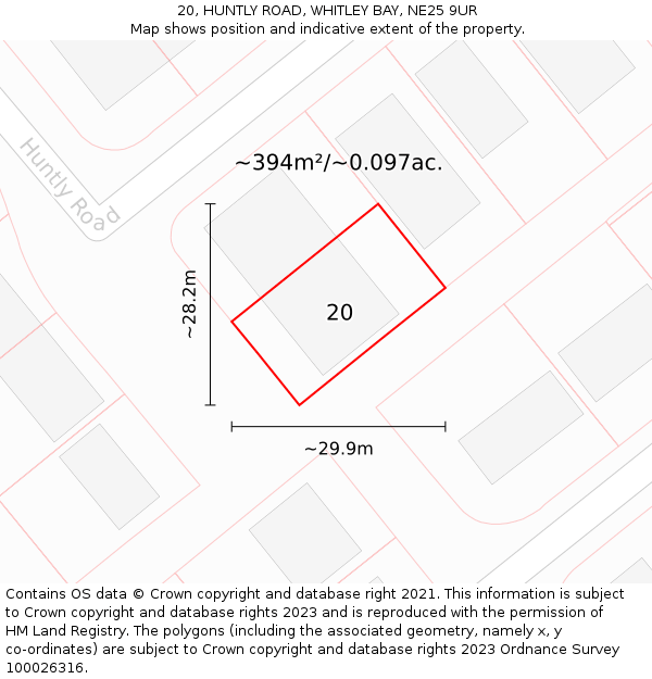 20, HUNTLY ROAD, WHITLEY BAY, NE25 9UR: Plot and title map
