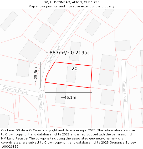 20, HUNTSMEAD, ALTON, GU34 2SF: Plot and title map