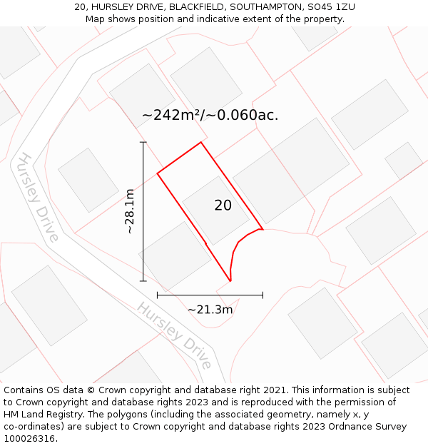 20, HURSLEY DRIVE, BLACKFIELD, SOUTHAMPTON, SO45 1ZU: Plot and title map