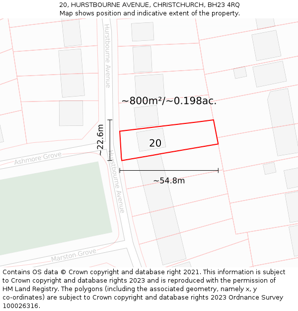 20, HURSTBOURNE AVENUE, CHRISTCHURCH, BH23 4RQ: Plot and title map
