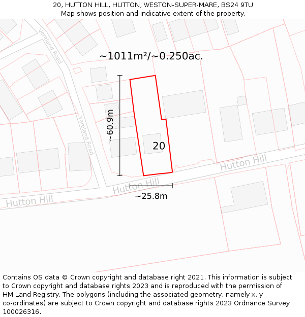 20, HUTTON HILL, HUTTON, WESTON-SUPER-MARE, BS24 9TU: Plot and title map