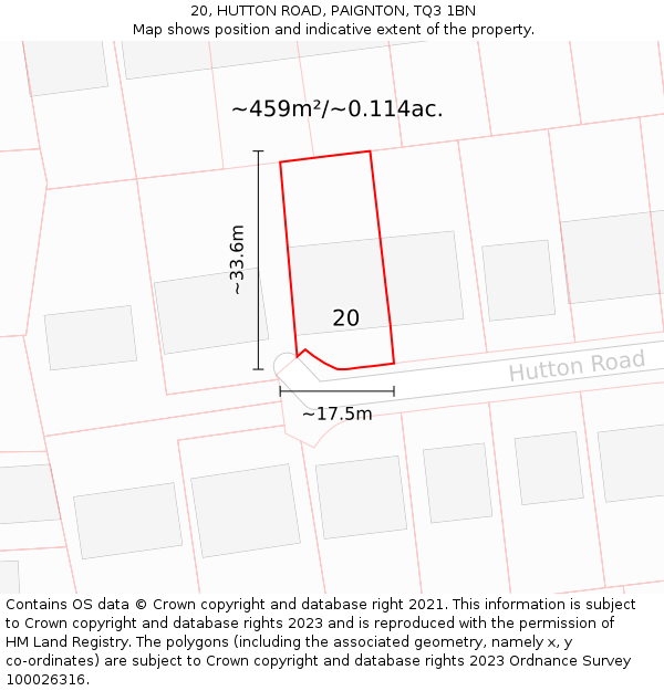20, HUTTON ROAD, PAIGNTON, TQ3 1BN: Plot and title map