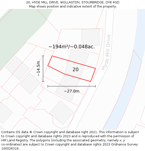 20, HYDE MILL DRIVE, WOLLASTON, STOURBRIDGE, DY8 4GD: Plot and title map