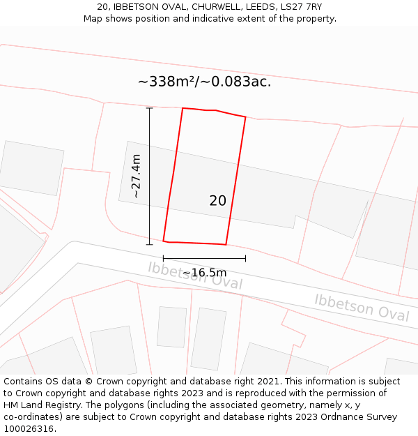 20, IBBETSON OVAL, CHURWELL, LEEDS, LS27 7RY: Plot and title map